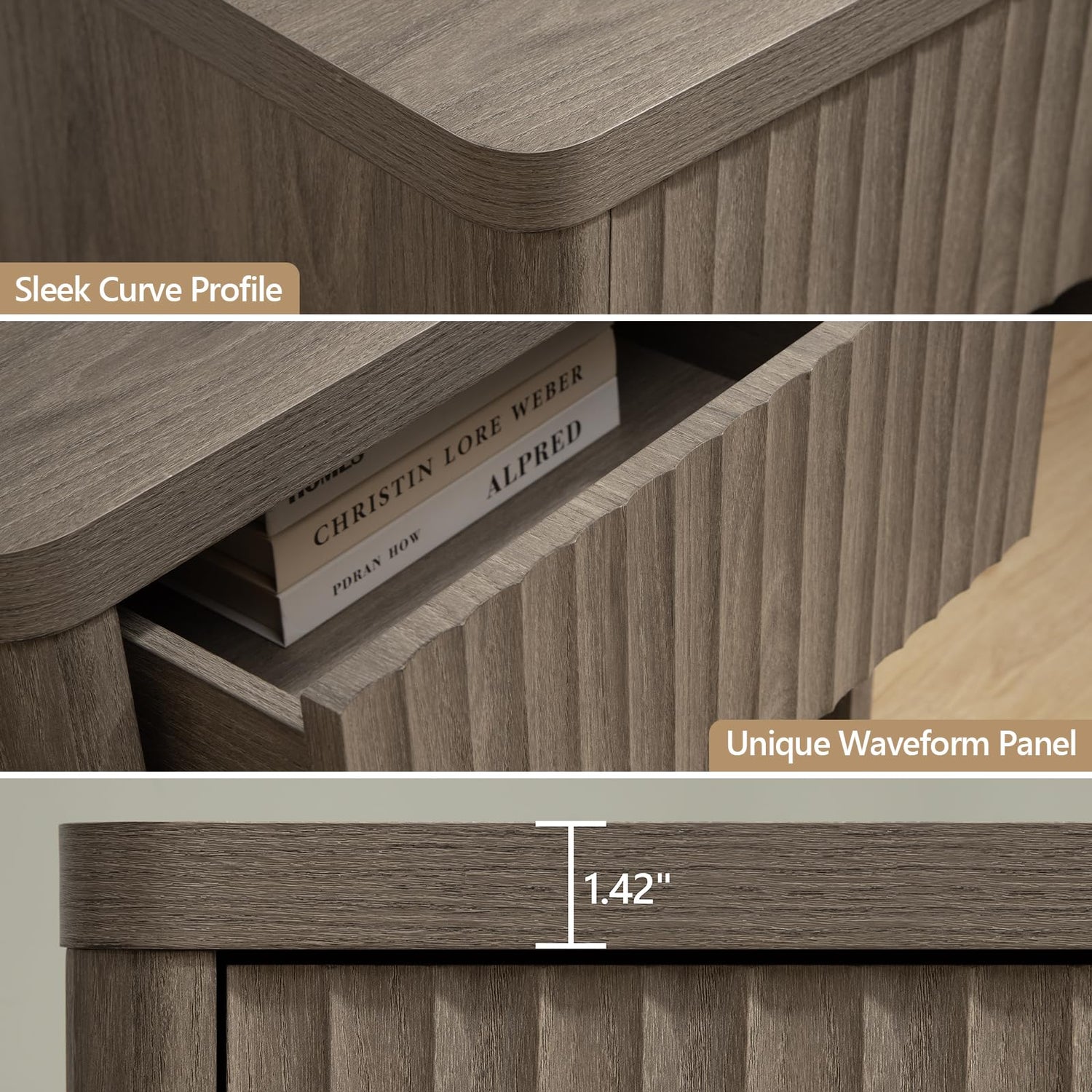 SICOTAS Night Stand Set of 2 Nightstands with Drawer Storage Bed Side Table End Table Large Modern Wood Wide Bedside Stand Mid Century Night Stands SICOTAS