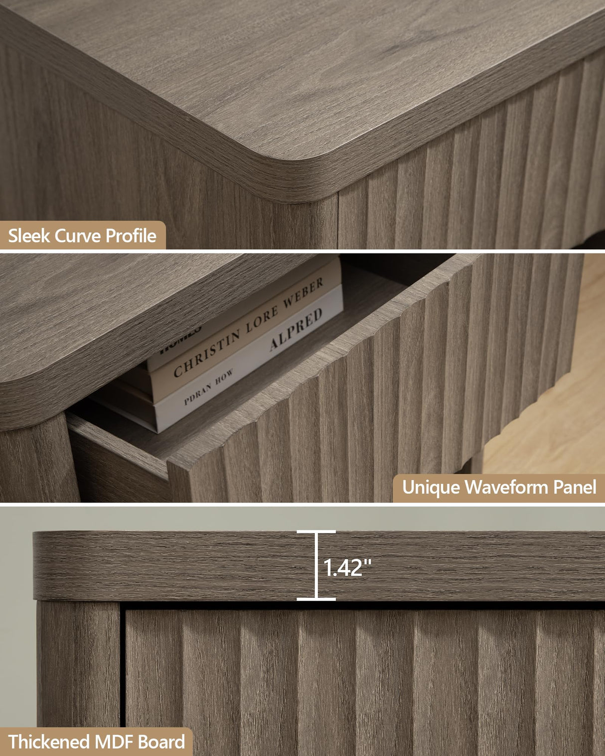 SICOTAS Night Stand Set of 2 Nightstands with Drawer Storage Bed Side Table End Table Large Modern Wood Wide Bedside Stand Mid Century Night Stands SICOTAS