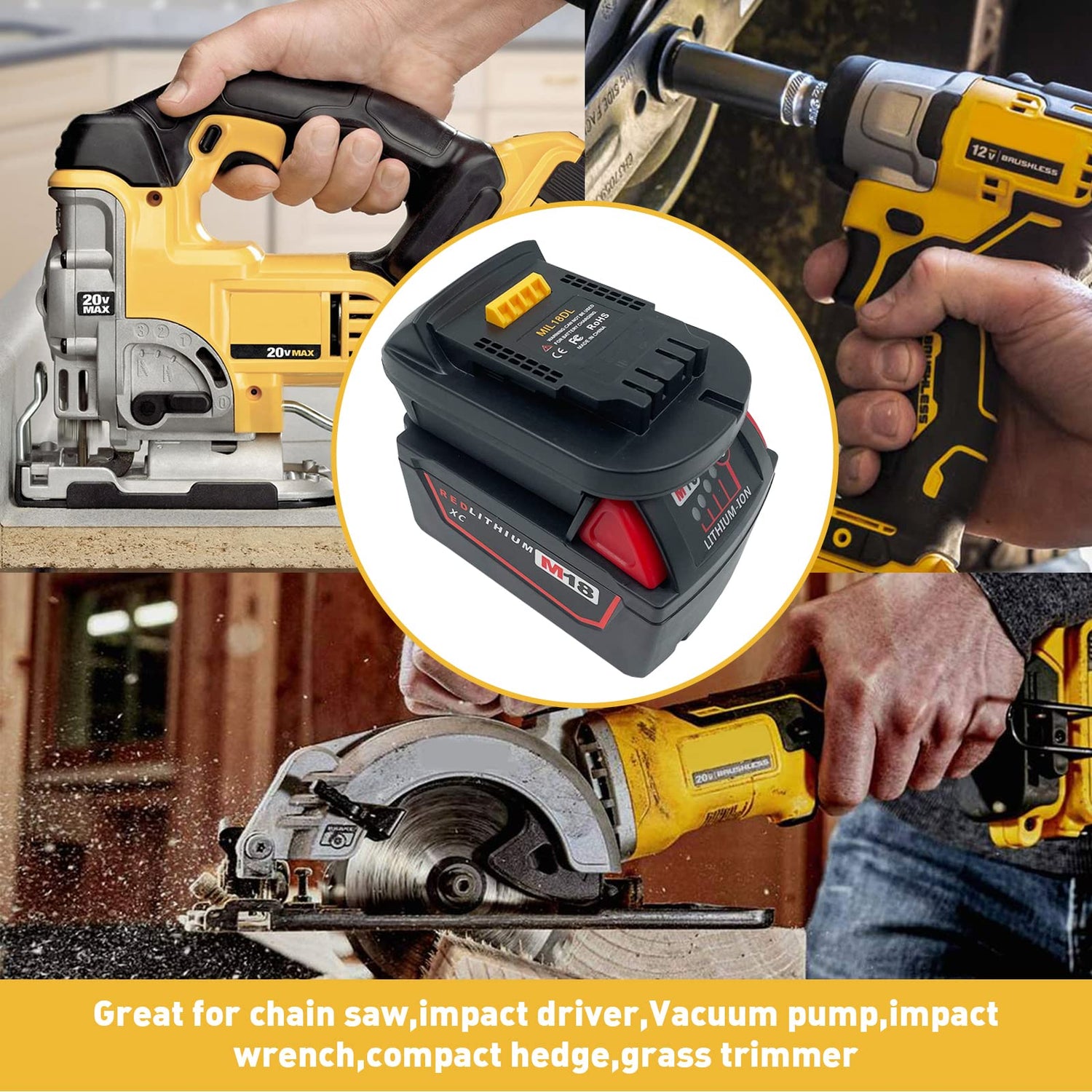 Fybemax Battery Adapter MIL18DL for Milwaukee 18V M18 Battery to Convert for Dewalt 18V 20V Max XR Tool Use (Adapter Only) Fybemax