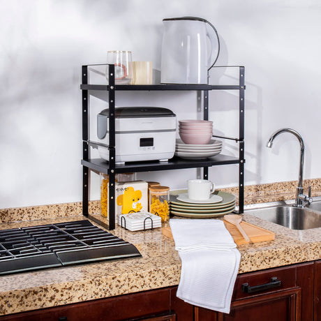 Across-Star Expandable Cabinet Shelf Organizer Rack, Stackable Kitchen Counter Storage Shelves Stand, Adjustable Height Pantry Shelf Spice Rack Across-Star