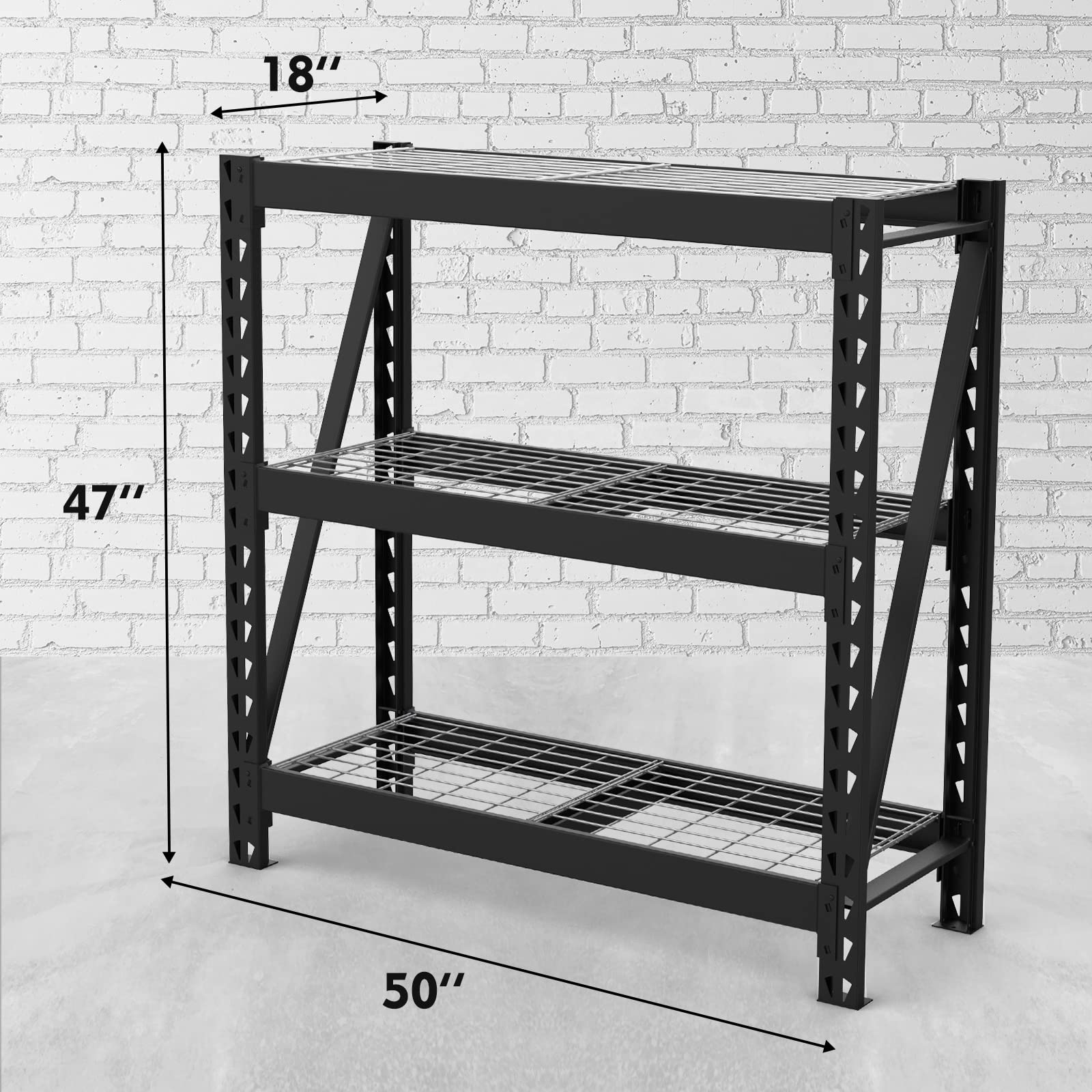 WORKPRO 3-Tier Garage Shelving Unit, Heavy Duty 5400 LBS Load Capacity, Metal Storage Rack, 50”W x 18”D x 47”H Height Adjustable, Industrial Shelving - WoodArtSupply