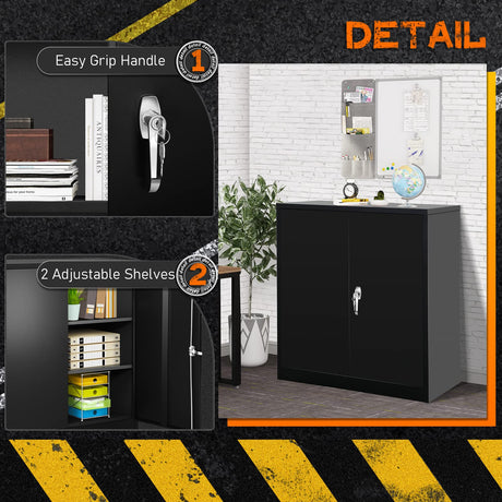 Greenvelly Metal Garage Cabinet, 42" H Locking Metal Storage Cabinet with 2 Doors and Adjustable Shelves, Black Steel File Cabinet for Home Office, Greenvelly