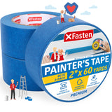 XFasten Professional Blue Painters Tape 2 Inch x 60 Yards (3-Pack) Bulk Blue Masking Tape for Painting Walls | Residue-Free XFasten
