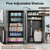 AFAIF Metal Garage Storage Cabinet,71" h Tall Garage Cabinet with 2 Doors and 5 Adjustable Shelves, Steel Utility Tool Cabinet Black Locking AFAIF