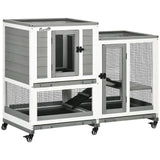 PawHut Indoor Rabbit Hutch, Three Story Wooden Rabbit Cage Bunny Hutch with Runs, Wheels, Waterproof Roof and Removable Trays, Gray PawHut