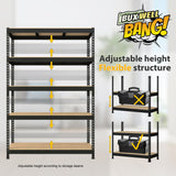 BuxWellBang 48" W x 24" D x 72" H Adjustable Garage Storage Shelves - 5-Shelf Heavy Duty Shelving Unit, Metal Utility Storage Organizer Racks for BuxWellBang