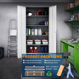 Yizosh Metal Storage Cabinet with Lock - 72" Garage Storage Cabinet with 2 Locking Doors and 4 Adjustable Shelves, Gray White Steel Lockable File Yizosh