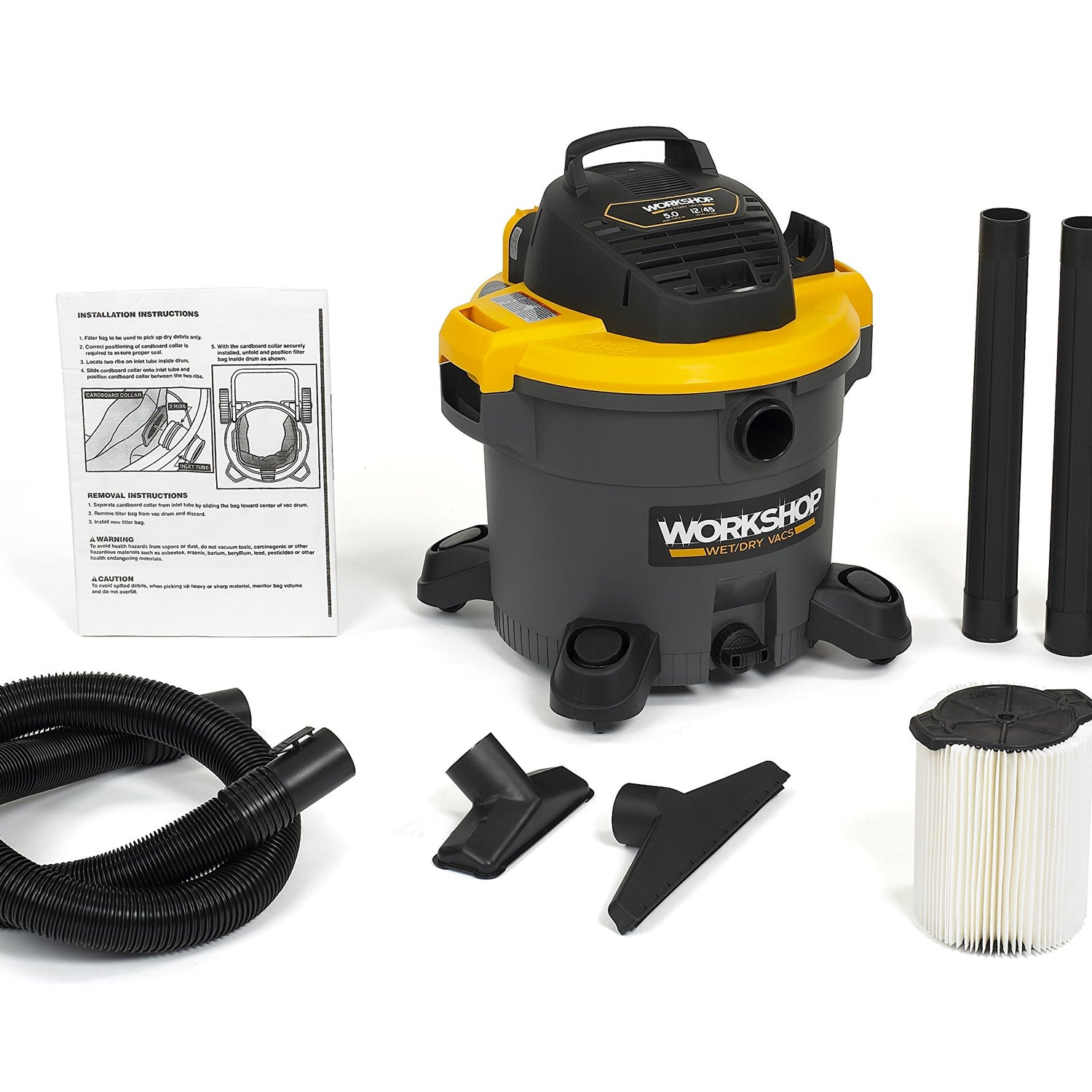WORKSHOP Wet/Dry Vacs Vacuum WS1200VA Heavy Duty General Purpose Wet/Dry Vacuum Cleaner, 12-Gallon Shop Vacuum Cleaner, 5.0 Peak HP Wet And Dry Workshop