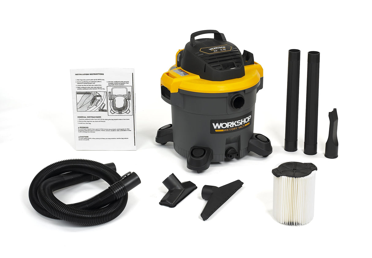 WORKSHOP Wet/Dry Vacs Vacuum WS1200VA Heavy Duty General Purpose Wet/Dry Vacuum Cleaner, 12-Gallon Shop Vacuum Cleaner, 5.0 Peak HP Wet And Dry Workshop