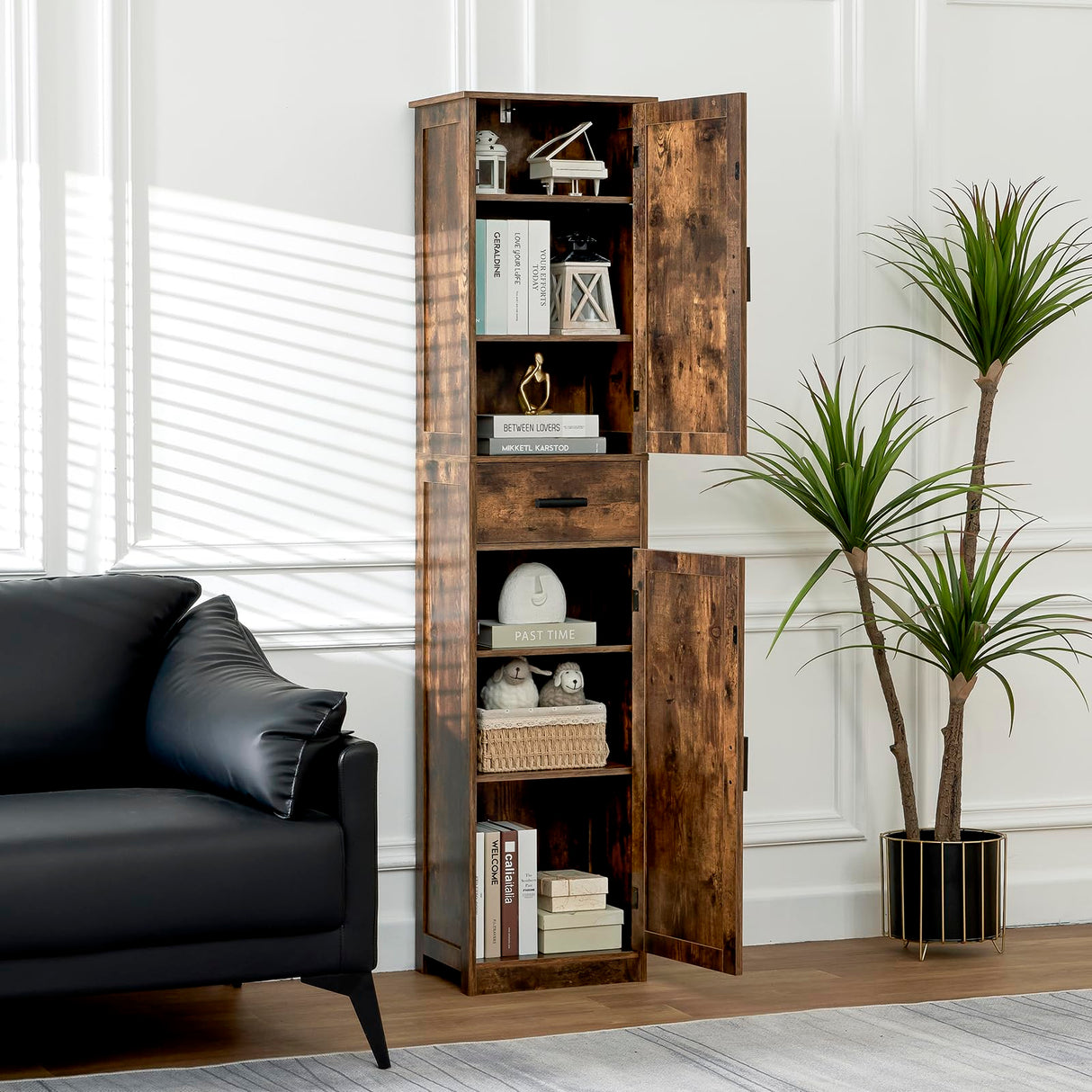 WEENFON Tall Bathroom Cabinet with 6 Shelves, Narrow Cabinet with 2 Doors & 1 Drawer, Freestanding Storage Cabinet, for Bathroom, Living Room, WEENFON