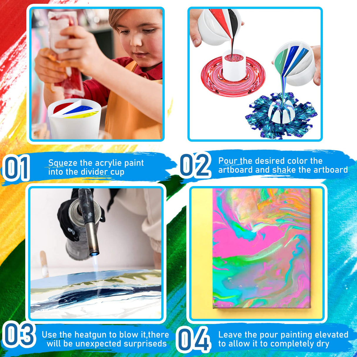 7 Pcs Paint Pour Cup Bundle 3 Pcs Acrylic Paint Pouring Cup Multi Channel Split Cup for Paint Pouring 2 Pcs Large Open Cup 2pcs Flower Pour Cup for Baderke