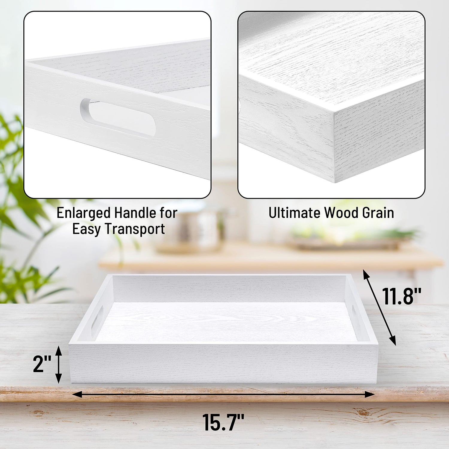 ATZYmolin Wood Serving Tray with Handles, Home Decorative Wooden Rectangle Ottoman Decor Platter Vanity Tray for Breakfast Dinner Drinks Kitchen ATZYmolin