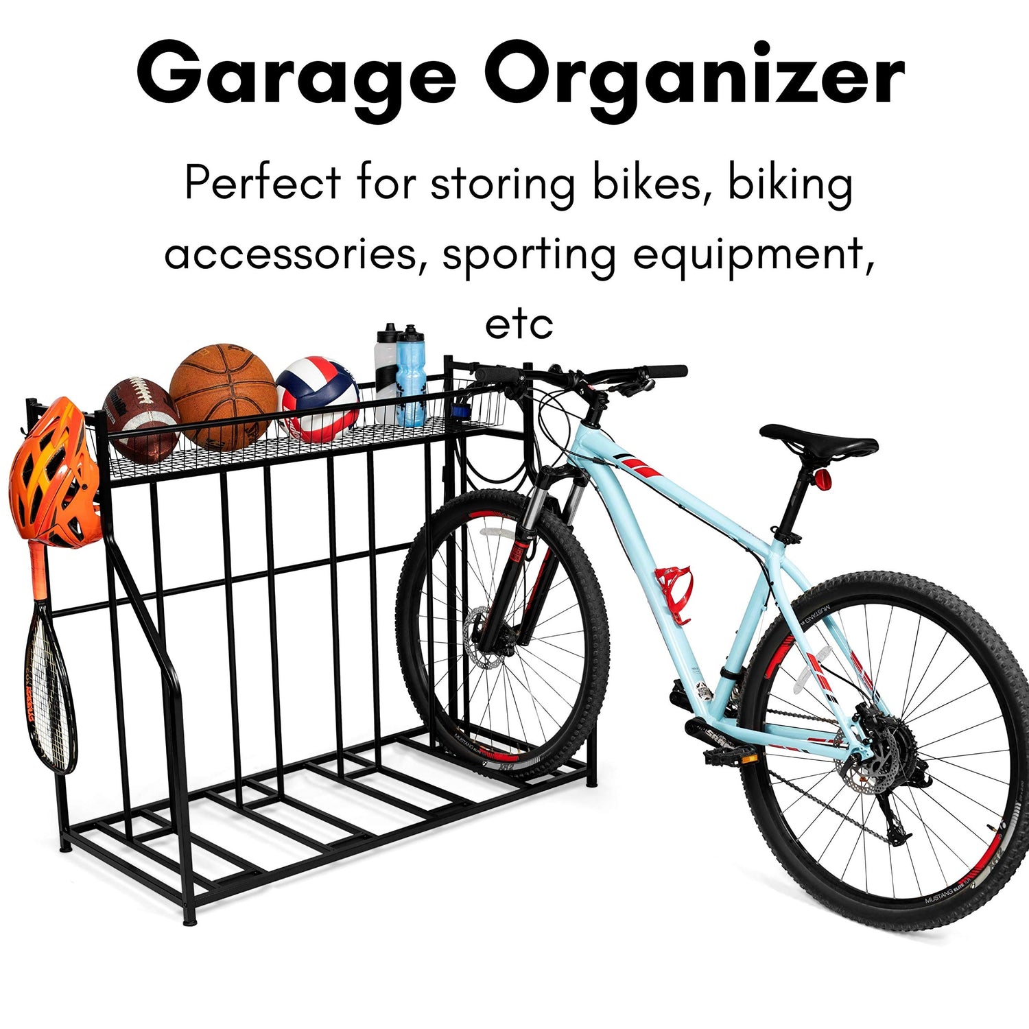 BIRDROCK HOME Garage Bike Storage & Stand | Holds 4 bicycles | Garage Organizer & Sports Storage Station | Black BIRDROCK HOME