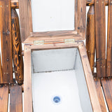 Outsunny Double Wooden Adirondack Chair with Ice Bucket, Outdoor Loveseat with High Backrest, Smooth Armrest, Rustic Brown Outsunny