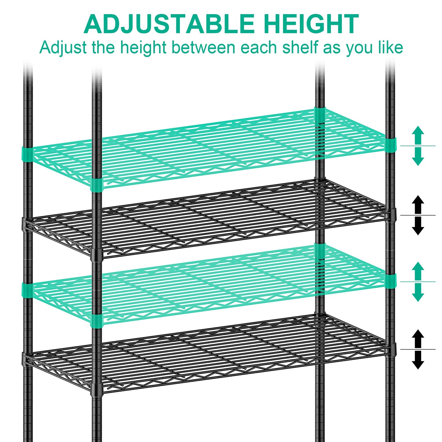 Folews 5 Tier Storage Shelves with Wheels - Metal Shelves for Storage Adjustable Wire Shelving Unit Organizer Storage Rack Shelf for Kitchen Garage - WoodArtSupply