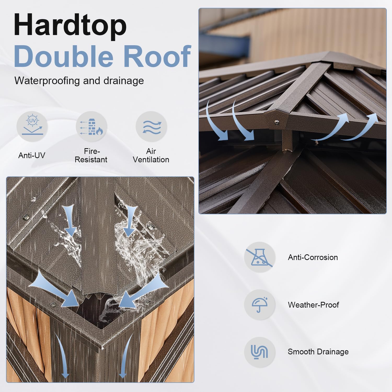 Aoxun 12' X 20' Permanent Hardtop Gazebo Aluminum Gazebo with Galvanized Steel Double Roof for Patio Lawn and Garden, Curtains and Netting Included, Aoxun