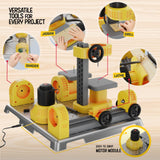 4 in 1 Woodworking Station for Kids - Wood Building Projects Kit for Boys - Real Construction Tools Sets - Boy Tool Set - Gifts for Boy Age Year Old Dan&Darci