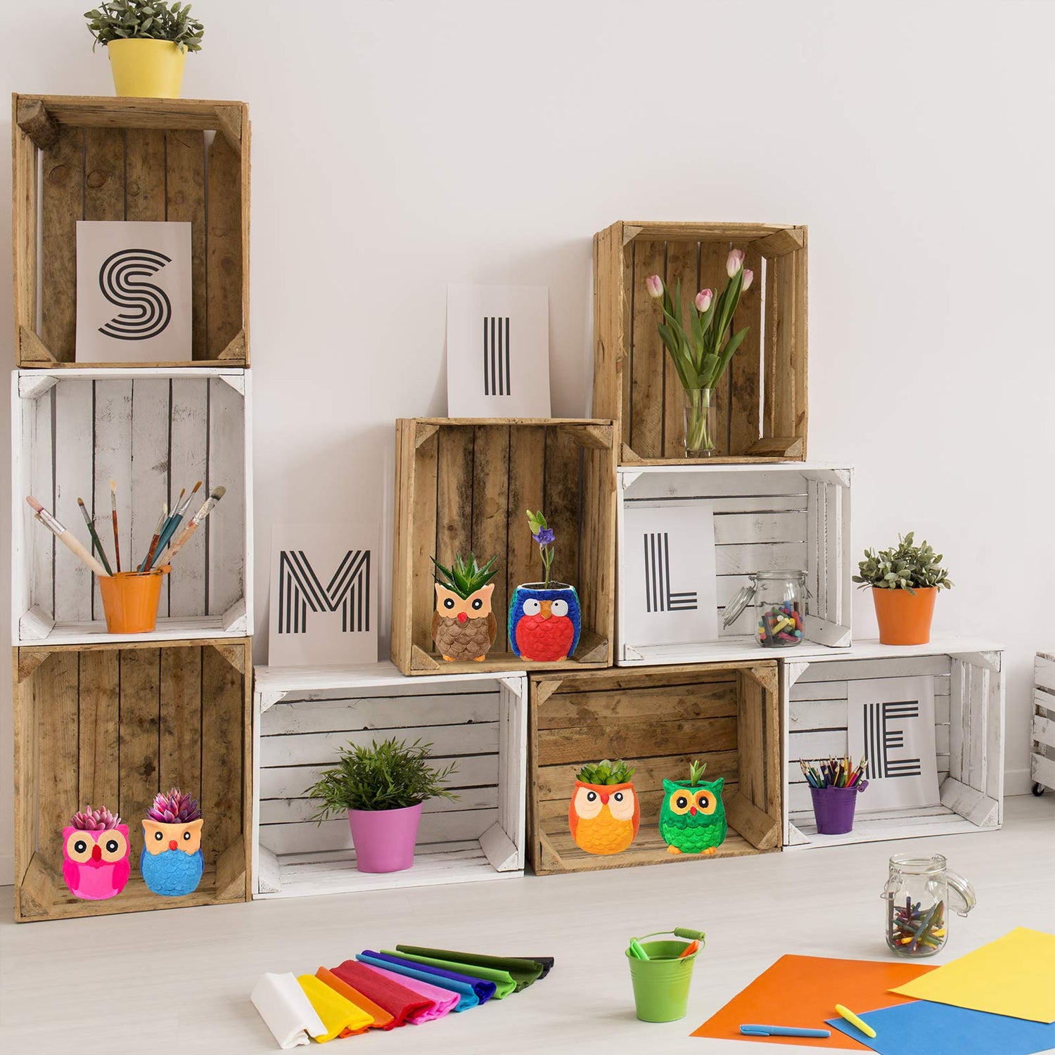 6 Sets DIY Ceramic Owl Succulent Pots Figurines Paint Craft Kit Unpainted Ceramic Bisque Paintable Owl Ceramic Flowerpots with Drainage Hole Ready to Winlyn