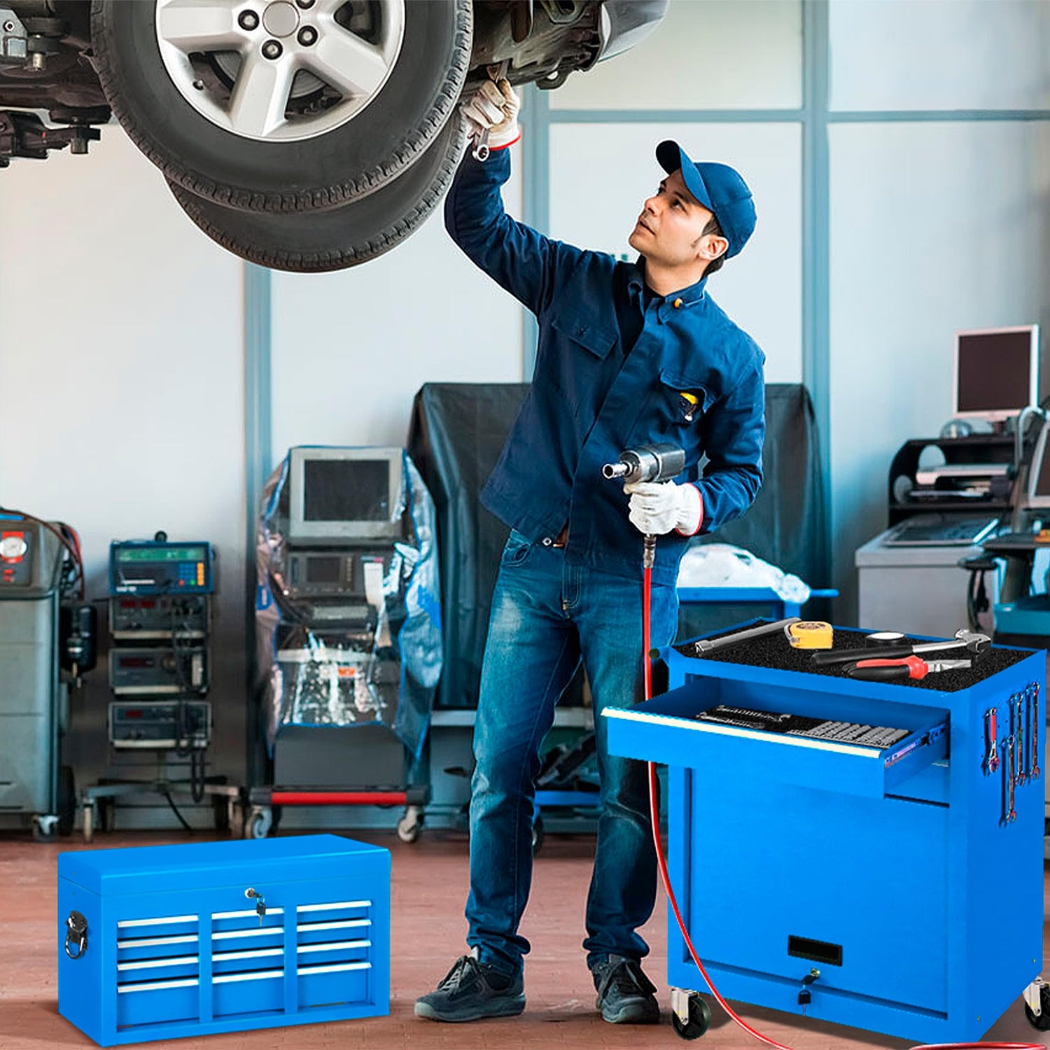 INTERGREAT Rolling Tool Chest with Wheels and 8 Drawers, Large Tool Cabinet with Drawers, Tool Storage Organizer Box with Key&Liner for Garage, INTERGREAT