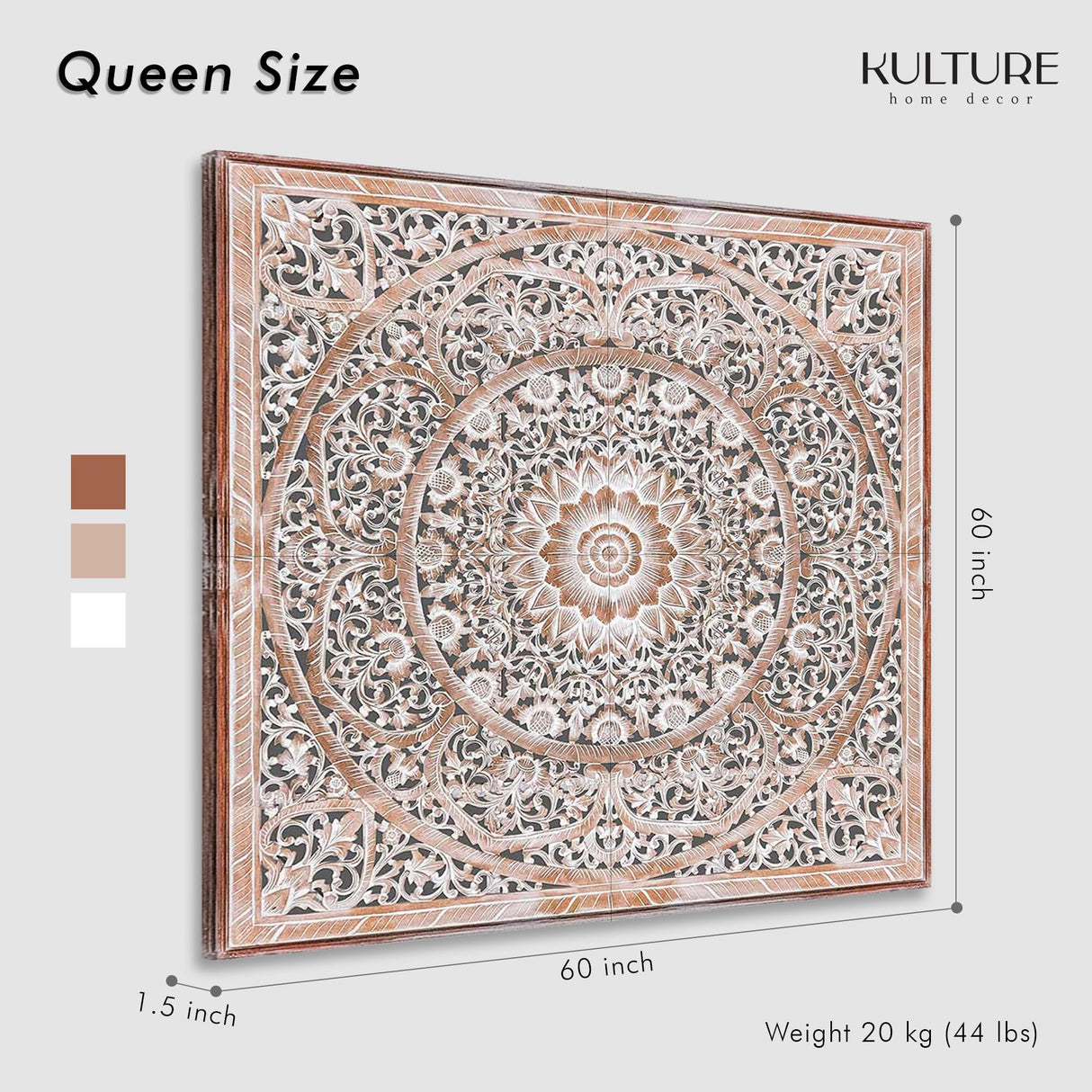 Queen Wood Headboard Rustic | Carved Full Headboard Only | Wooden Headboard Full Size Bed | Wall Mount Headboard Queen | Full Bed Headboard Panels KultureDeco
