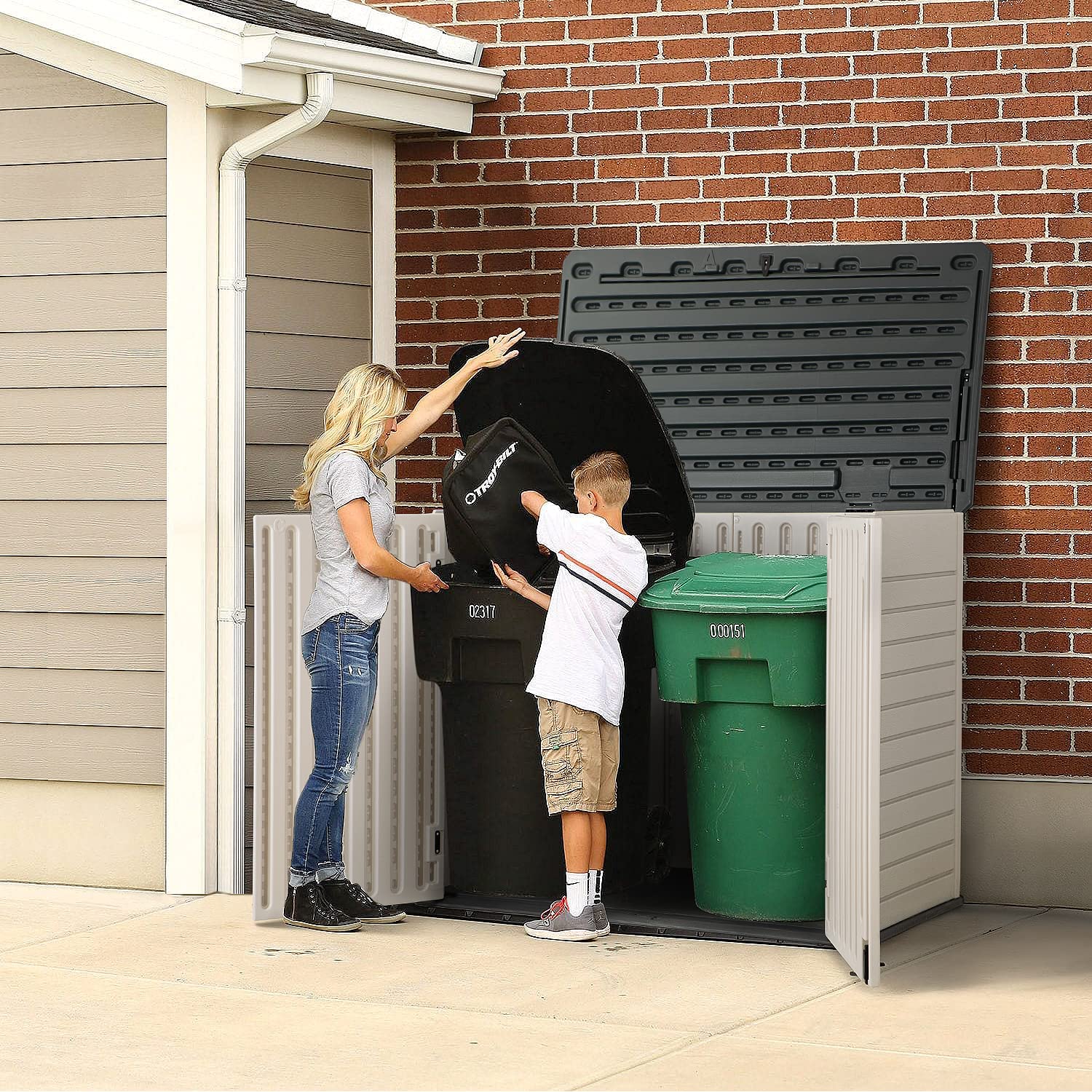 Jummico Horizontal Outdoor Resin Storage Shed 27 Cu. Ft. Garden Storage Extra Large Capacity Weather Resistant Storage Box for Bike, Garbage Cans, - WoodArtSupply