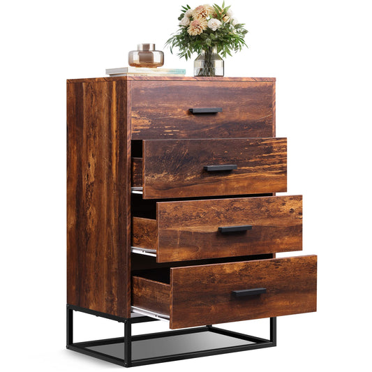 WLIVE Dresser for Bedroom with 4 Drawers, Nightstand, Chest of Drawers, Tall Dresser Drawers with Sturdy Metal Frame for Hallway, Living Room, - WoodArtSupply