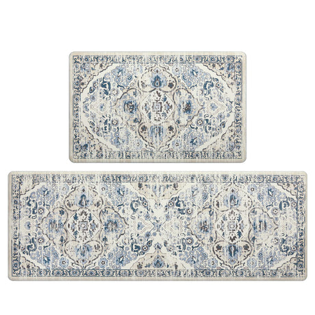 Ileading Kitchen Anti Fatigue Mat Set of 2 Non Skid Waterproof Cushioned Kitchen Floor Mat Vintage Comfort Standing Desk Office Farmhouse Runner Mat Ileading
