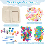 6 Pack Picture Frame Painting Craft Kit, ZYNERY 7.5 x 5.5 inch DIY Unfinished Wooden Photo Frames with Painting Tools Set, Hearts Stars Eva Sticke, ZYNERY