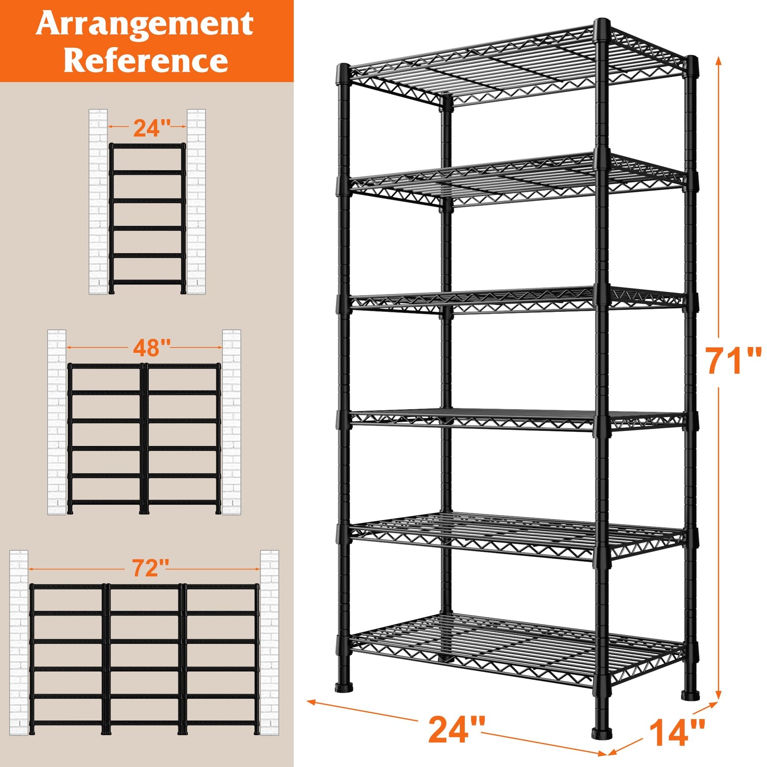 REIBII 6-tire Wire Shelving Rack,Storage Shelves Metal Shelves for Storage Load 1000 LBS,Heavy Duty Shelving Unit with Wire Shelf Adjustable Pantry REIBII