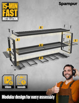 Spampur Power Tool Organizer with Charging Station, 4 Drill Holder Wall Mount, Garage Storage Rack for Handheld, Metal Tool Shelf Utility Rack for Spampur