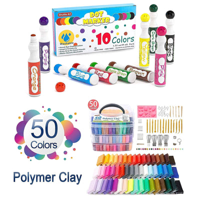 Shuttle Art Polymer Clay Bundle, Set of 50 Colors Polymer Clay + 10 Colors Dot Markers