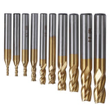 TOPPROS Pack of 10 4-Flute Titanium Coat End Mill Bits, 5/64" - 3/8" HSS CNC Straight Shank Drill Bits Cutter Tool Set for Wood Aluminum Steel TOPPROS