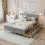 Giantex Grey Solid Wood Full Size Bed Frame with 2 Convenient Storage Drawers Giantex