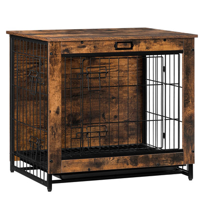 HOOBRO Dog Crate Furniture, Decorative Dog Kennel, Wooden Pet Furniture with Pull-Out Tray, Home and Indoor Use, Double Doors Modern Side End Table - WoodArtSupply