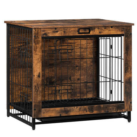 HOOBRO Dog Crate Furniture, Decorative Dog Kennel, Wooden Pet Furniture with Pull-Out Tray, Home and Indoor Use, Double Doors Modern Side End Table HOOBRO