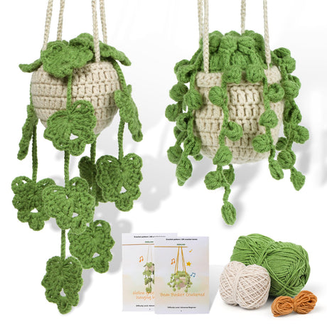 kdafio Crochet Kit for Beginners, 2PC Hanging Potted Plants Crochet Starter Kit with Step-by-Step Instructions and Video Tutorials Complete Crochet kdafio