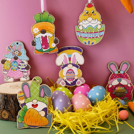 48 Pieces Easter Gnome Crafts Wooden Gnome Ornaments Cutouts Unfinished Wood Blanks Hanging Slices for Easter Spring Tree Elf Gnome to Paint (48) Generic