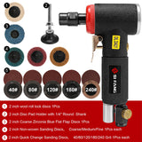 SI FANG 16Pcs Air Die Grinder Kit, Right Angle Die Grinder with 1/4" 1/8" Collets and 2" Quick Change Roll Lock Sanding Discs Accessories Set, SI FANG
