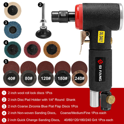 SI FANG 16Pcs Air Die Grinder Kit, Right Angle Die Grinder with 1/4" 1/8" Collets and 2" Quick Change Roll Lock Sanding Discs Accessories Set, - WoodArtSupply