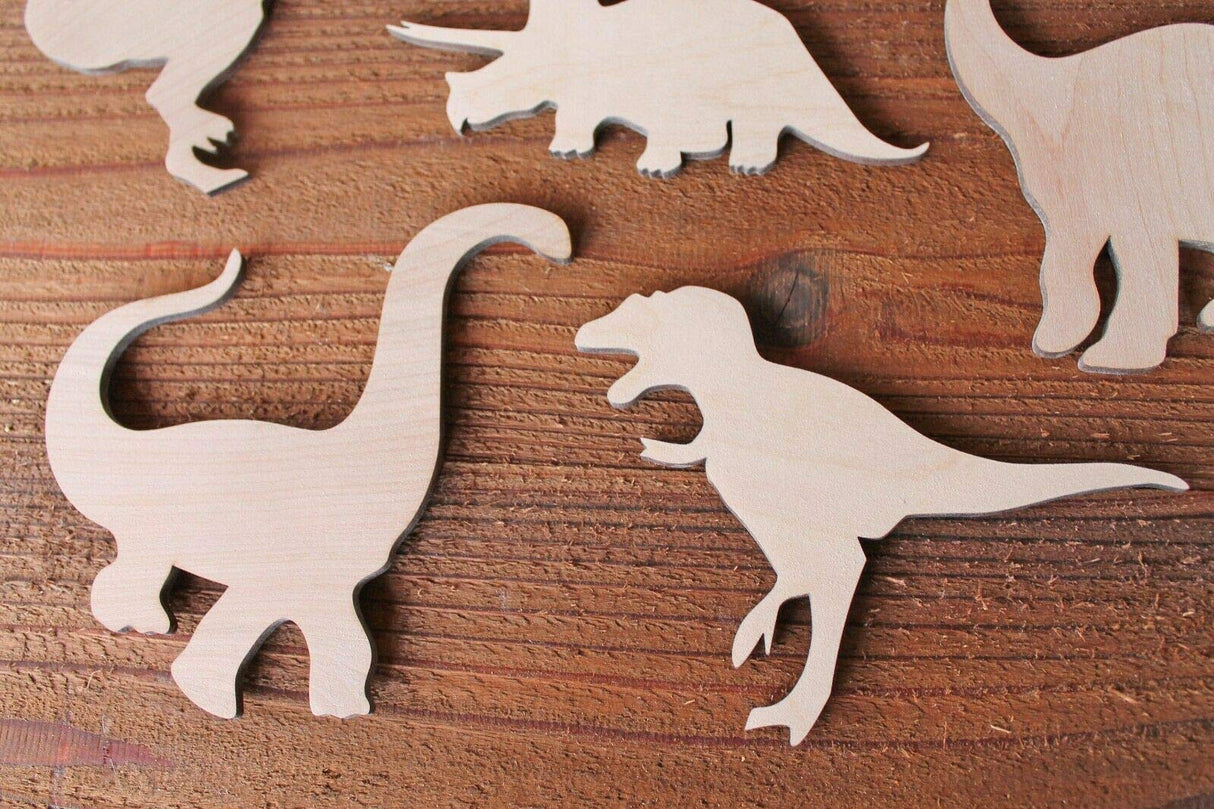 Set of 6 Large Dinosaur Wood Cutout Shapes 6", 8",10" or 12" available Cut out T-Rex Brontosaurus Brachiosaurus Velociraptor + more Texan Wood Crafts