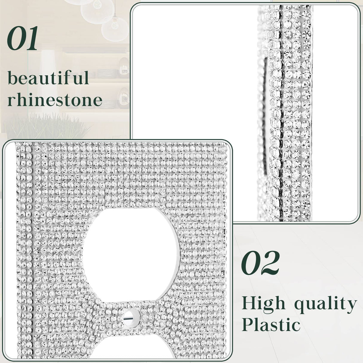 Kathfly 10 Pcs Silver Shiny Wall Plate Rhinestones Outlet Covers Decorative Bling Socket Covers for Outlets Glitter Wall Socket Cover for Room Home Kathfly