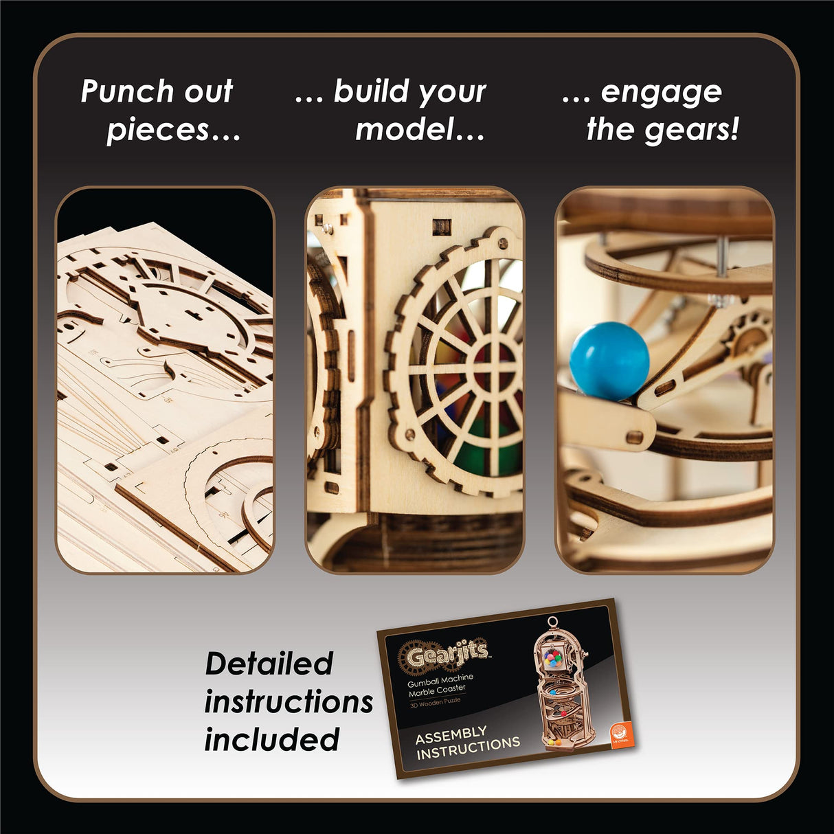 MindWare Gearjits: Gumball Machine Marble Coaster – Wooden 3D Building Puzzle for Teens & Adults – DIY STEM Building Toys for Kids – Fun for Adults MindWare