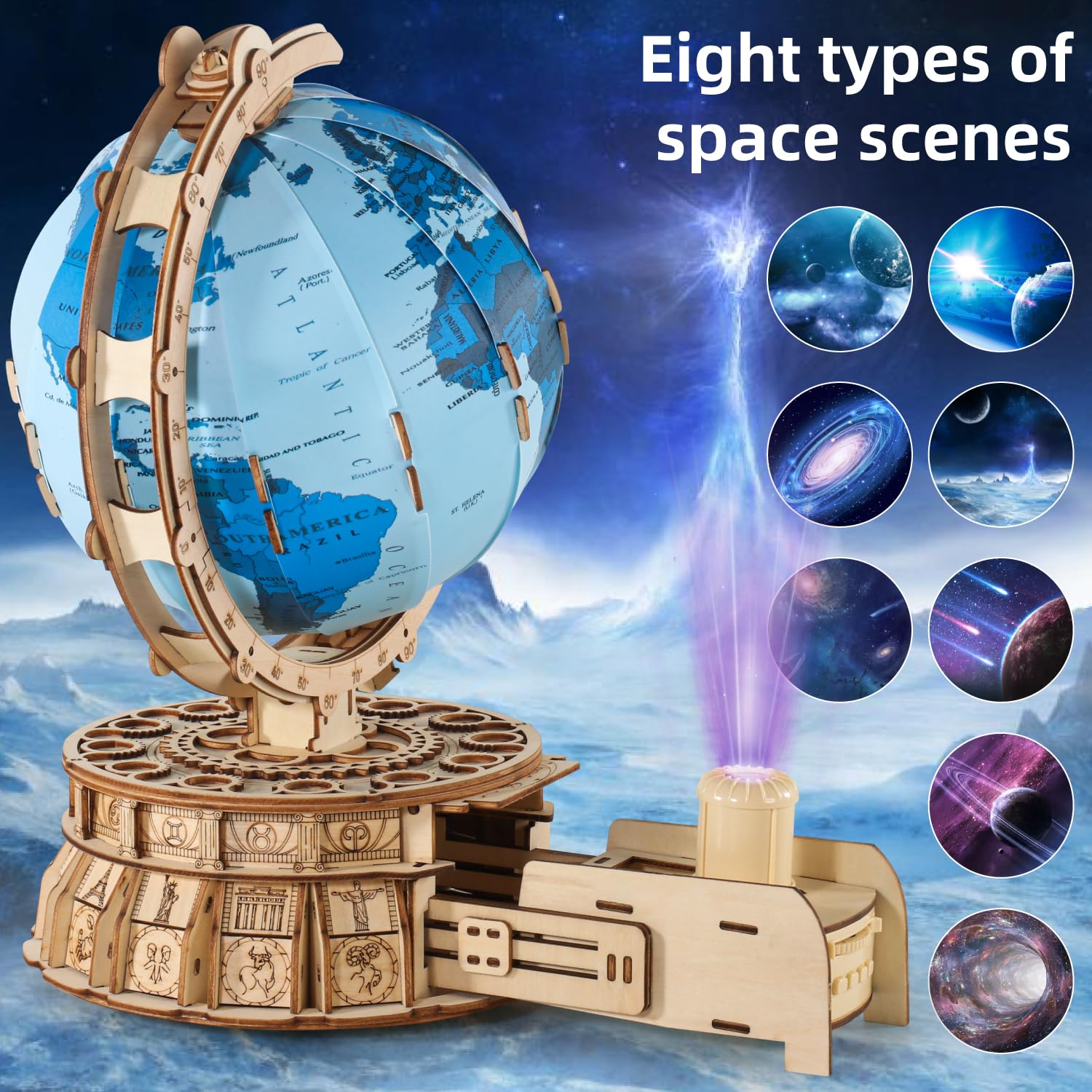 MIEBELY 3D Wooden Puzzles for Adults Bundle Set - Marble Run Model Building Kits & Illuminous Music Box Globe, Unique Gift Hobby for Boys Girls MIEBELY