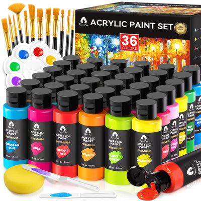 52 PCS Acrylic Paint Set with 12 Brushes, 2 Knives and Palette, 36 Colors (2oz/60ml) Art Craft Paints Gifts for Adults Kids Artists Beginners, Art