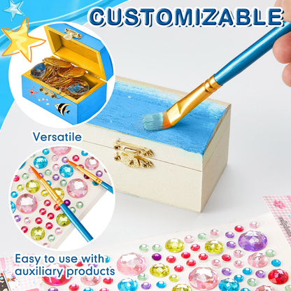 Leinuosen 15 Pcs Small Wooden Boxes with Hinged Lids 3.5 x 2.2 x 1.9 Inch Unfinished Wooden Treasure Chest Box 10 Pcs Paint Brushes with 2 Sheets
