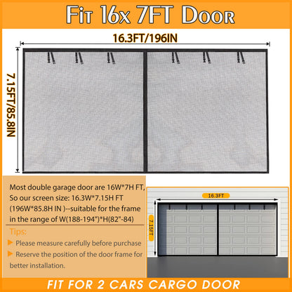 Garage Screen Doors for 2 Car Garage-16x7FT Fiberglass 2300g/5.1lb Durable Heavy Duty Magnetic Garage Door Screen Hands Free with 6 Roll Up Starps - WoodArtSupply