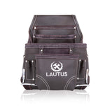 LAUTUS Oil Tanned Leather Tool Pouch Bag | Carpenter, Construction, Framers, Handyman | 10 Pockets, 2 Hammer Holders | 100% Leather Dark Brown LAUTUS