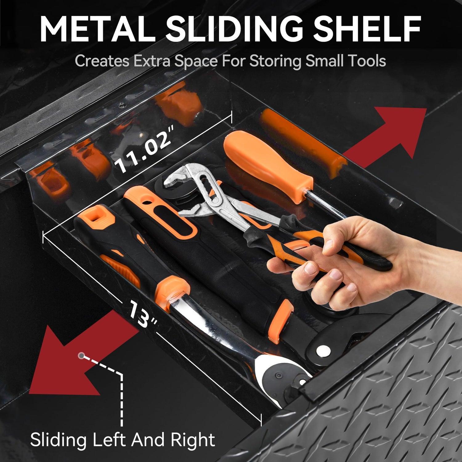 YITAMOTOR 49 Inch Truck Bed Tool Boxes Heavy Duty Aluminum with Sliding Shelf,Diamond Plate ToolBox for Pick Up Truck RV Trailer, Chest Storage YITAMOTOR