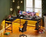 Coleshome 66" L Shaped Gaming Desk with Outlet, L Shaped Desk with CPU Stand, Corner Computer Desk, Home Office Desk, Writing Desk, Black Coleshome