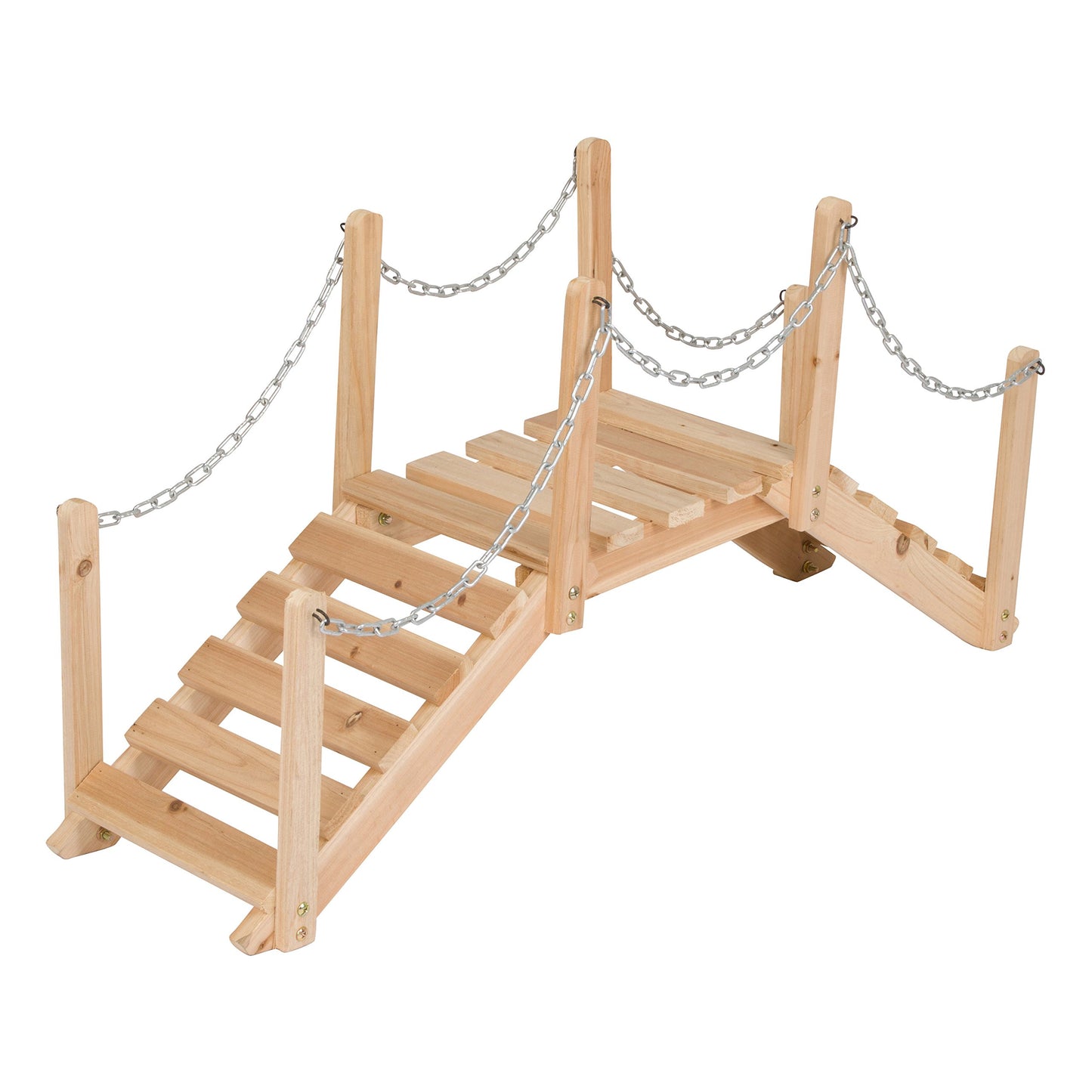 Shine Company 4963N Decorative Cedar Wood Garden Bridge with Side Rails, Natural - WoodArtSupply